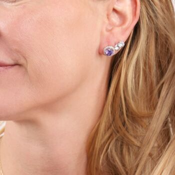 Royal Purple Halo Sterling Silver Stud Earrings, 2 of 9