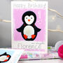 Personalised Penguin Purple Birthday Card, thumbnail 4 of 6