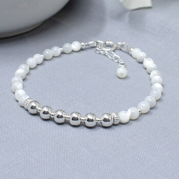 Personalised Sterling Silver 60th Birthday Bracelet, Mother Of Pearl Gemstone, 4 of 4