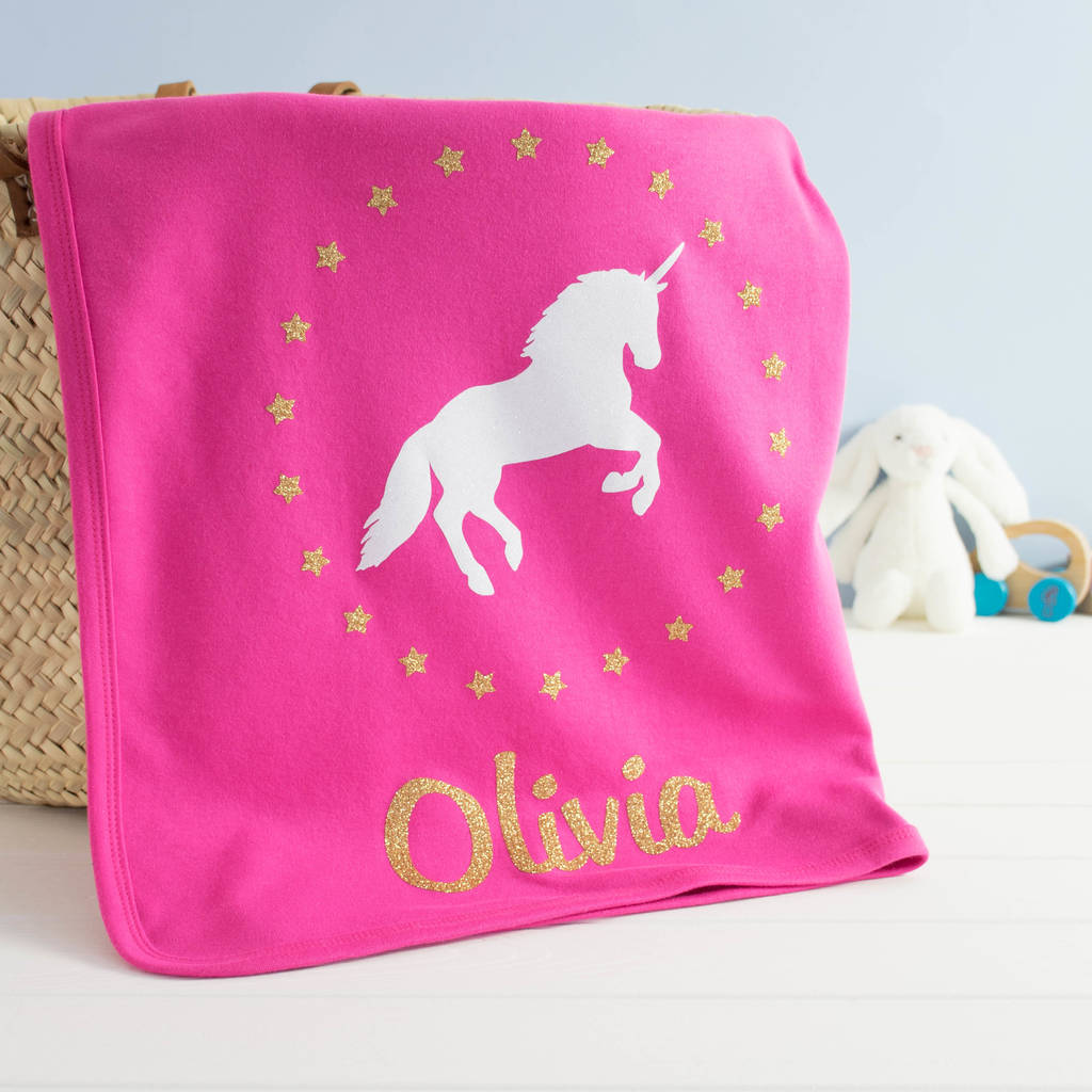 Personalised Sparkly Unicorn Baby Blanket By Nickynackynoo