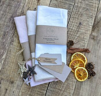 Reusable Furoshiki Gift Wrap Natural Linen Cloth, 2 of 10