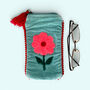 Embroidered Velvet Glasses Case | Pale Blue Flower, thumbnail 1 of 5