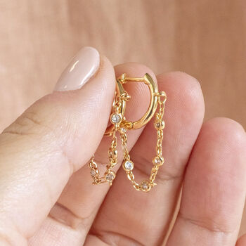 Gold Plated Huggie Hoop Chain Earrings, 9 of 9
