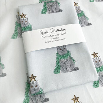 British Shorthair Cat Christmas Cotton Tea Towel, 4 of 5