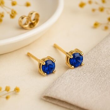 Solid 9ct Gold September Sapphire Birthstone Stud Earrings, 3 of 4