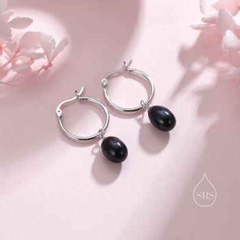 Natural Freshwater Pearl Huggie Hoop Earrings In Sterling Silver, 3 of 11