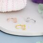 Tiny Open Heart Huggie Hoop Earrings, thumbnail 7 of 11