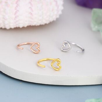 Tiny Open Heart Huggie Hoop Earrings, 7 of 11