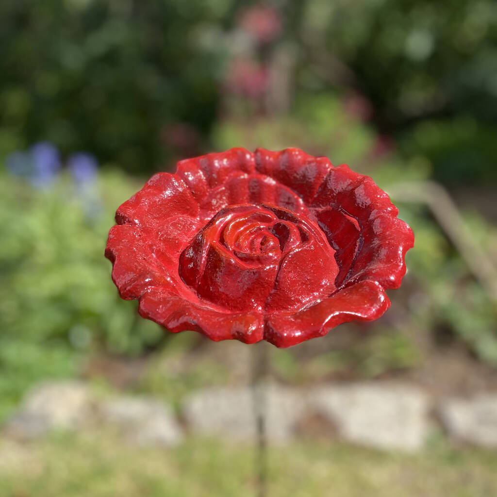 Duo Of Red Rose Cast Iron Bird Feeders By Garden Selections