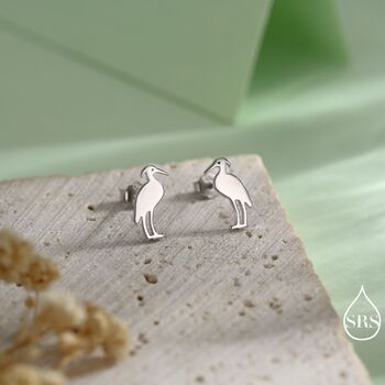 Grey Heron Bird Stud Earrings In Sterling Silver, 3 of 11