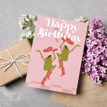 Dancing Frog Birthday Card | Cowgirl Frog Birthday Card, 2 of 9