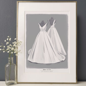 Illustrated Wedding Dress Illustration Portrait, 2 of 10