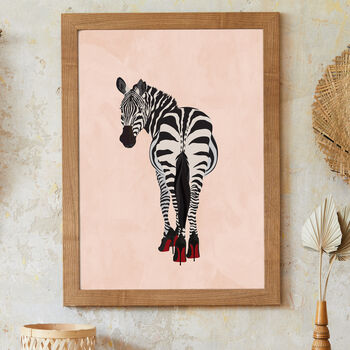 Custom Personalised Zebra Wearing Heels Art Print, 5 of 12