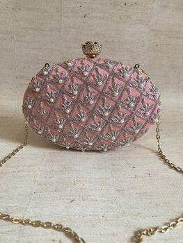 Salmon Pink Oval Pearl Clutch Bag, 2 of 10