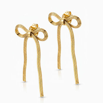 Women’s Bow Earrings With Herringbone Chain In 18k Gold, Bridesmaid, Party Jewellery, 2 of 4