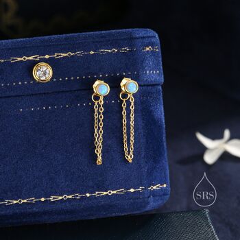 Sterling Silver Blue Opal And Chain Ear Jacket, 4 of 11