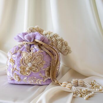 Arisha Lilac Velvet Potli Bag, 2 of 6