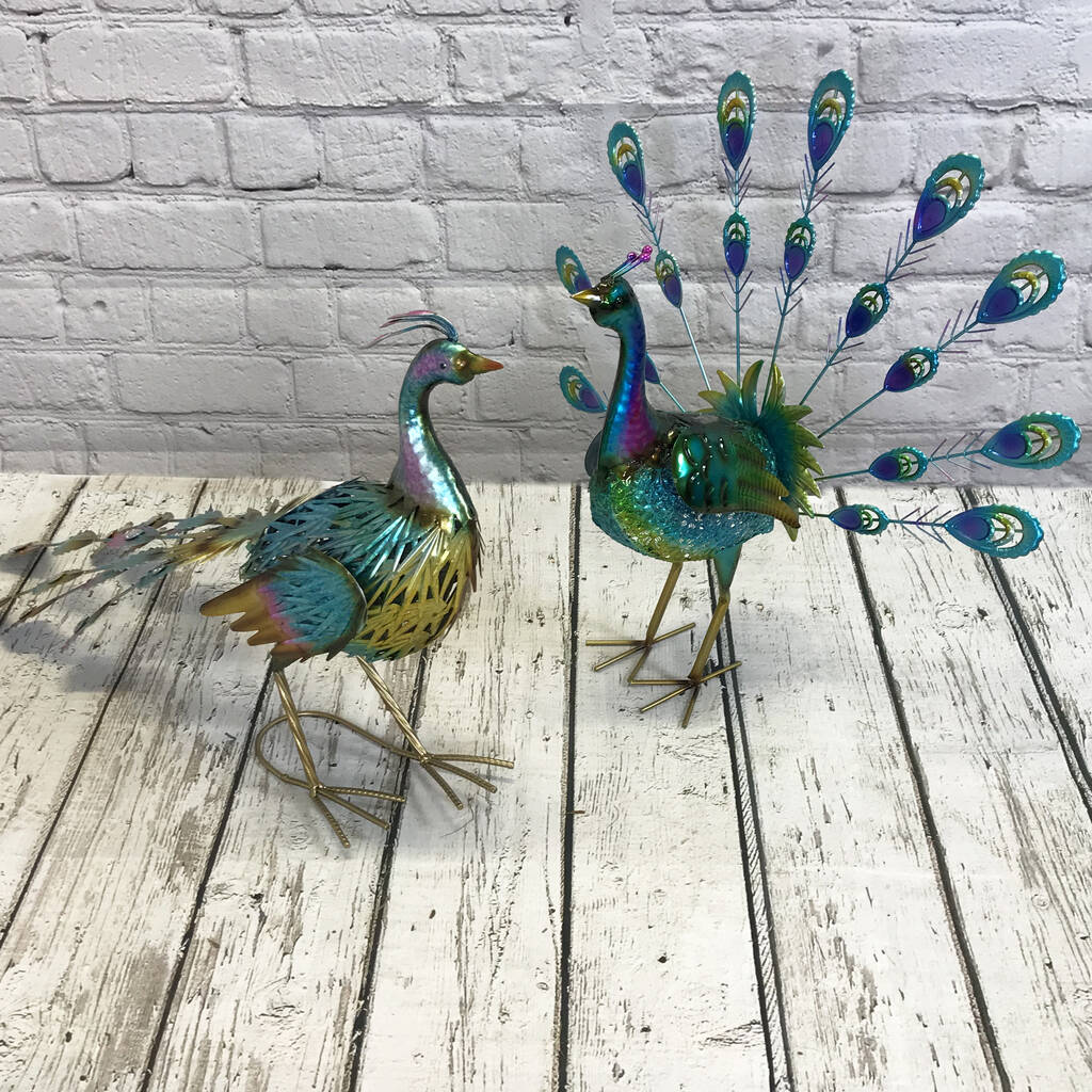 Pair Of Proud Peacock Solar Lights