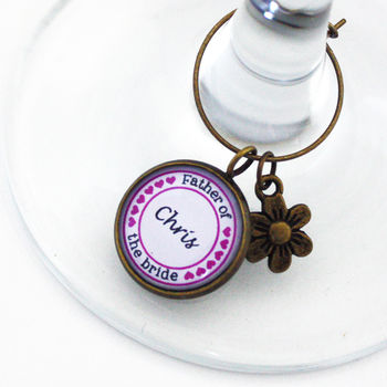 Eight Personalised Wedding Top Table Wine Charms, 4 of 8