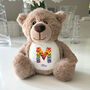 Personalised Flower Alphabet Brown New Baby Teddy Bear, thumbnail 2 of 5