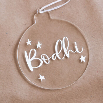 Personalised Christmas Tree Bauble With Stars, 3 of 5