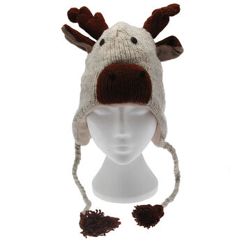 Reindeer Hand Knitted Woollen Animal Hat, 3 of 7