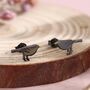 Sterling Silver British Black Bird With Yellow Beak Stud Earrings, thumbnail 1 of 12