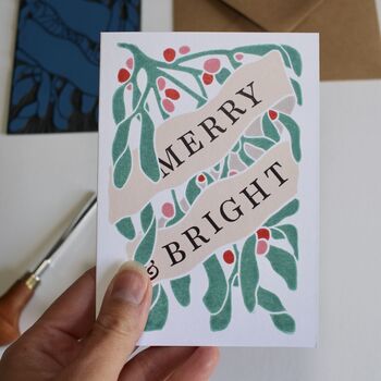 Luxury Linocut Mistletoe Christmas Art Card, 7 of 7