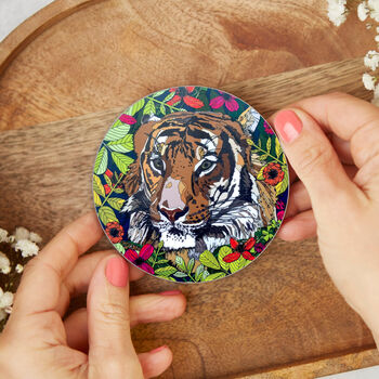 Round Coaster Wild Cat Tiger Heat And Stain Proof, 5 of 9