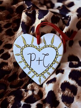 Personalised Couples Initials Ceramic Hanging Heart Valentines Gift, 9 of 12