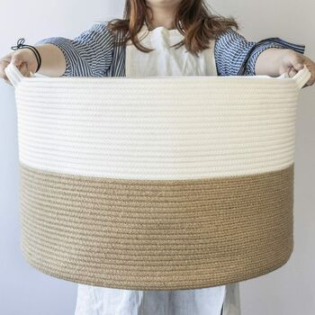 Cotton Rope Basket Hamper White Jute Storage, 2 of 4
