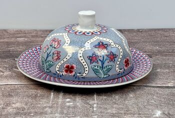 Blue Patterned Round Butter Dish, 3 of 3