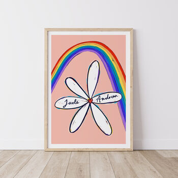 Rainbow Daisy Personalised Wedding Art Print, 2 of 5