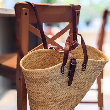 French Market Basket Backpack Adjustable Leather Straps, 5 of 7