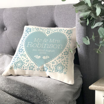 Personalised Wedding Anniversary Floral Heart Cushion, 2 of 8