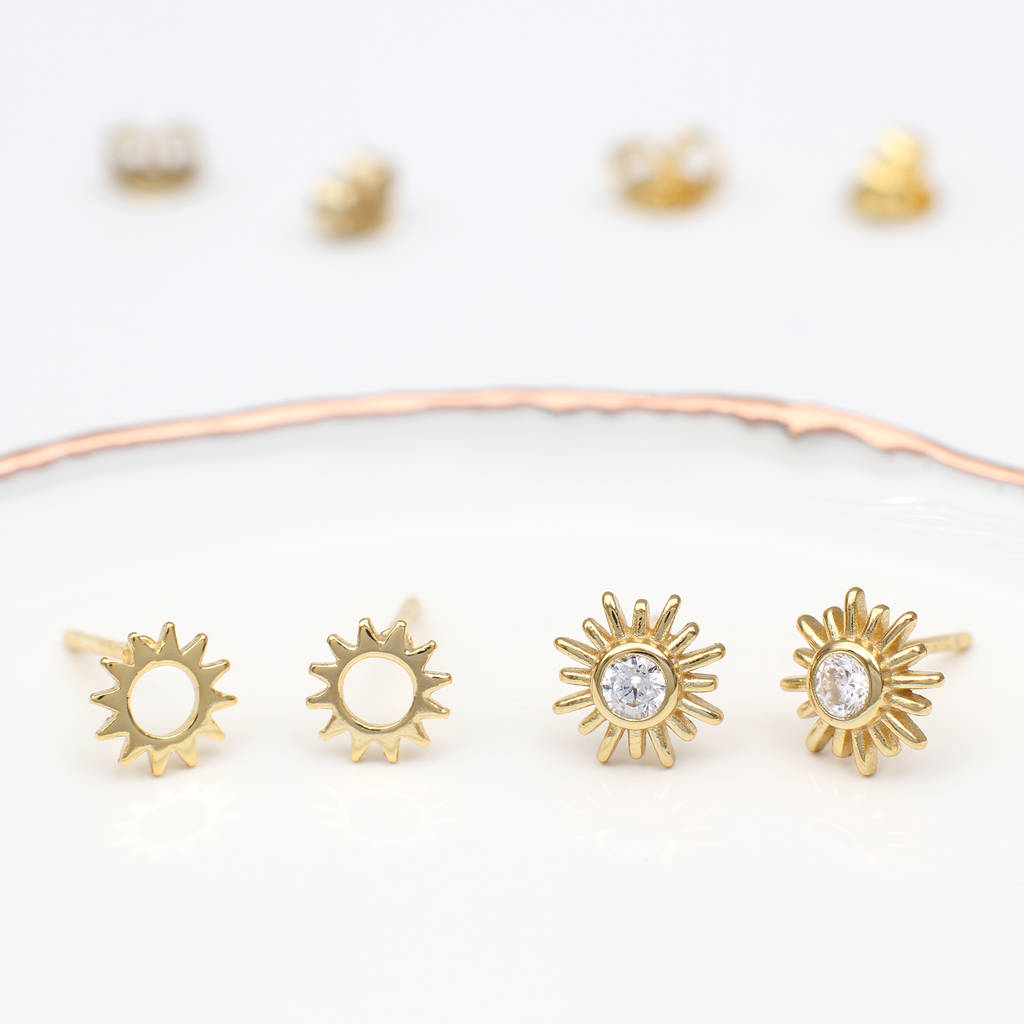 18ct Gold Plated Sun Earrings, 1 of 7