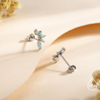 Green Opal Marquise Cluster Stud Earrings In Sterling Silver, 3 of 12