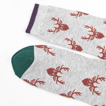 Men's Bamboo Socks Grey Stags, 4 of 5