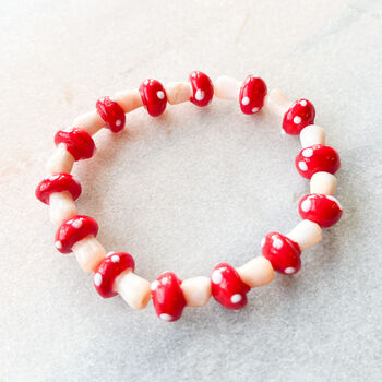 Woodland Red Toadstool Beaded Bracelet, 2 of 2