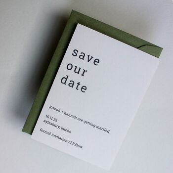 Hand Printed Green Save The Date Wedding Card, 6 of 11