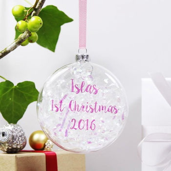 Personalised Iridescent 1st Christmas Flat Bauble, 3 of 5