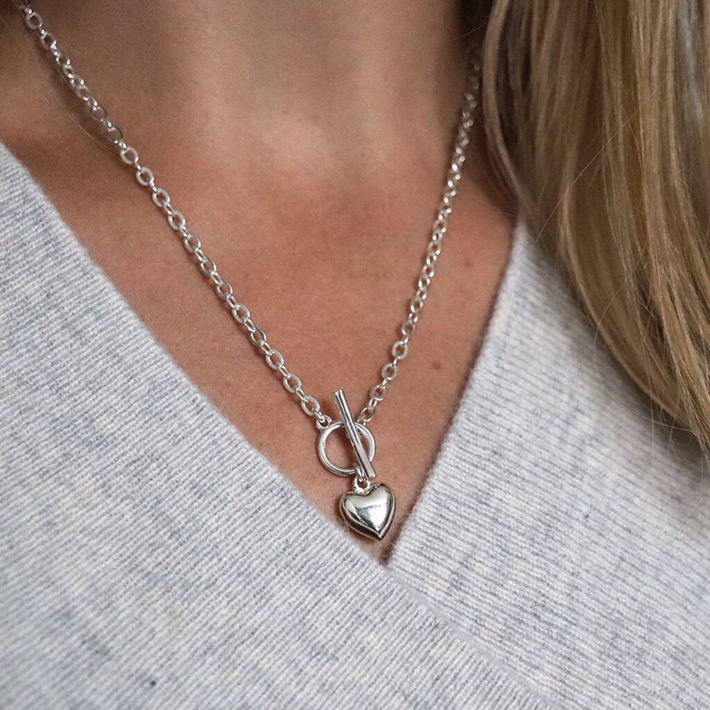 Sterling Silver 925 Heart Charm T Bar Necklace 16 Inch With the Heart 18  Inches - Etsy Denmark