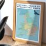 National Trails Of England And Wales Map Art Print, thumbnail 1 of 8