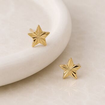 Gold Plated Sterling Silver Textured Star Stud Earrings, 3 of 6