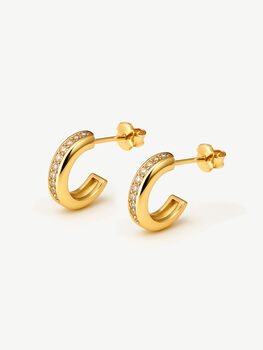 Gold Thick Huggie Hoop Earrings With Stones, 4 of 4