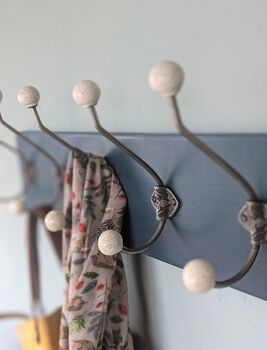 Blue Coat Rack With Ceramic Ball Top Hooks, 3 of 8