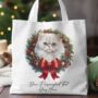 Personalised Tote Bag Cat In Christmas Wreath. 20 Different Breeds, thumbnail 9 of 12