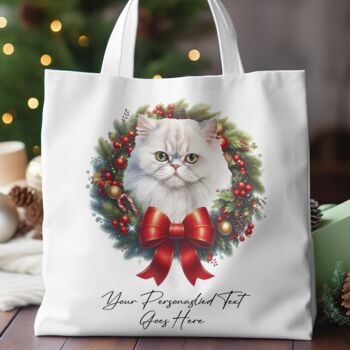 Personalised Tote Bag Cat In Christmas Wreath. 20 Different Breeds, 9 of 12