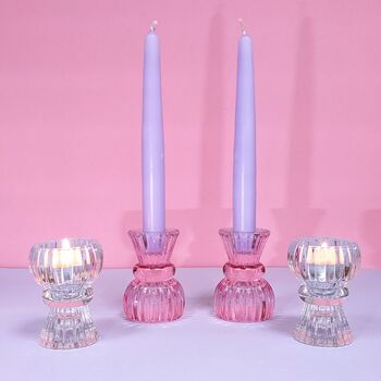 Glass Double Ended Candlesticks And Tealights, 6 of 7