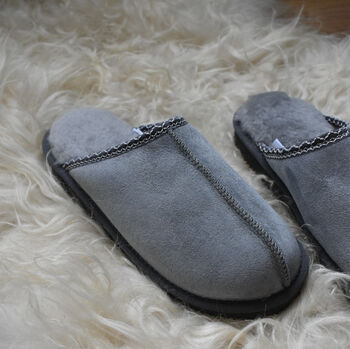 Men's Sheepski Slippers Grey, 4 of 5